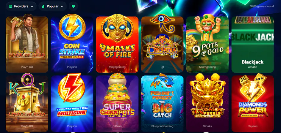 winica casino game selection